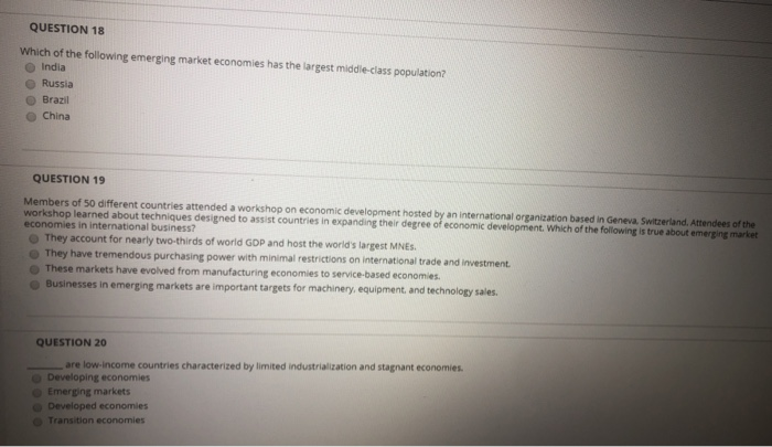 QUESTION 18 Which of the following emerging