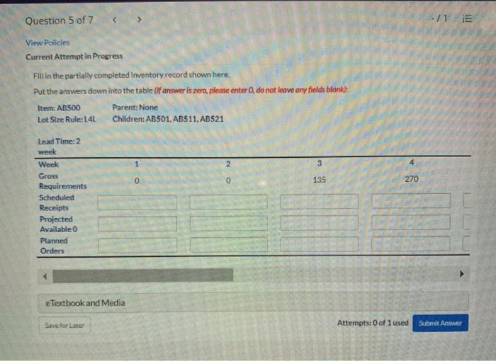 Question 5 of 7 -/1 E View Policies Current