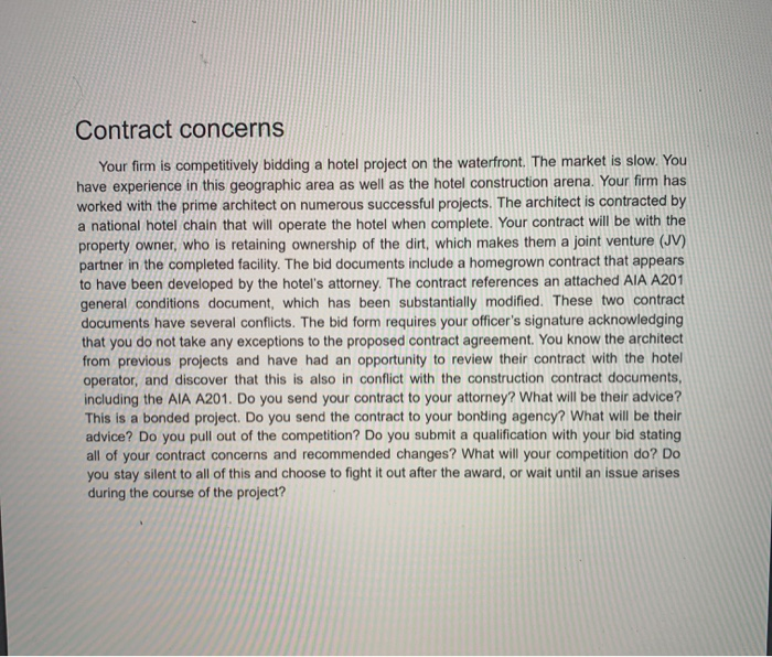 Contract concerns Your firm is competitively