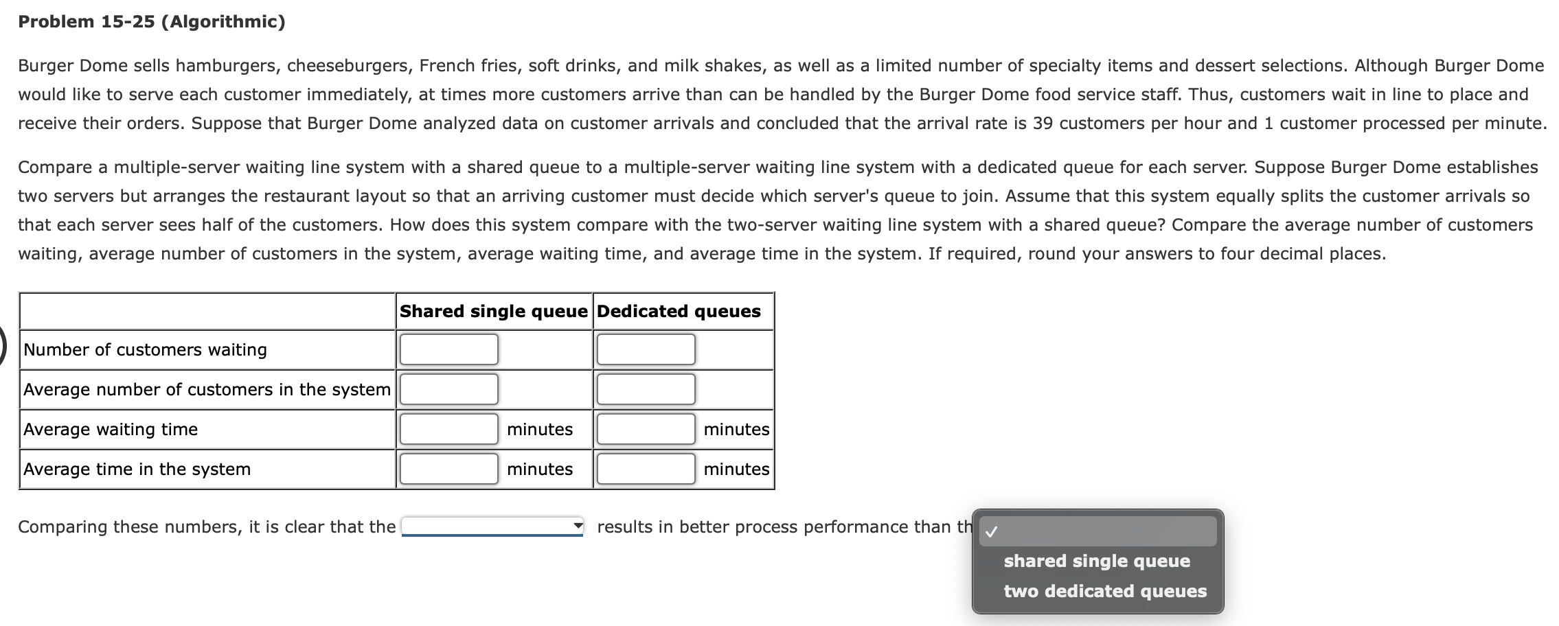 Problem 15-25 (Algorithmic) Burger Dome sells