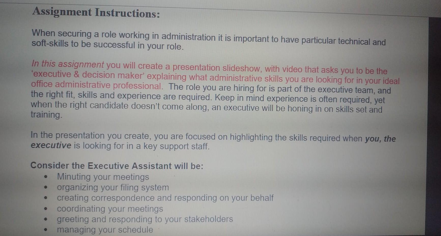 Assignment Instructions: When securing a role