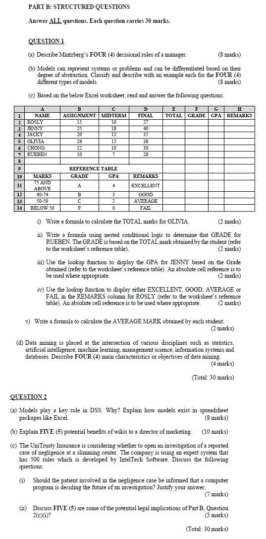 PART B: STRUCTURED QUESTIONS Answer ALL