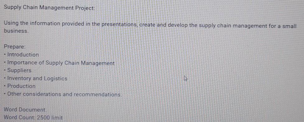 Supply Chain Management Project: Using the