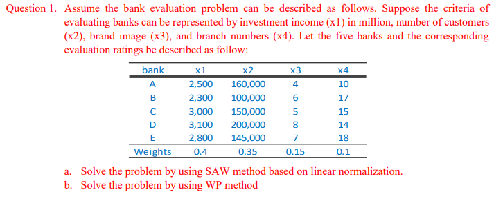 x3 4 Question 1. Assume the bank evaluation
