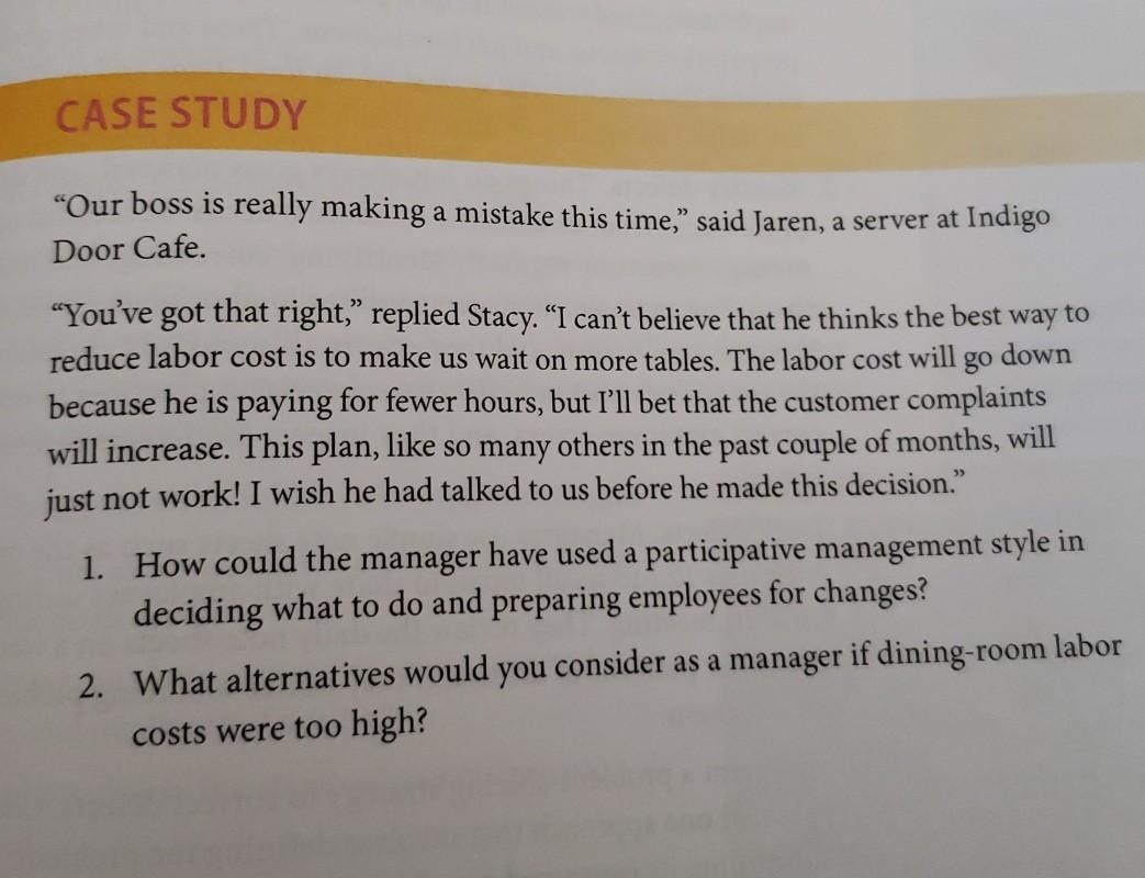read case study and answer questions 1 and 2 CASE