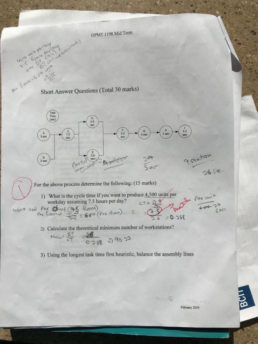 OPMT 1198 Mid Term ) 3. Ben per CTO OTCA) DO Por