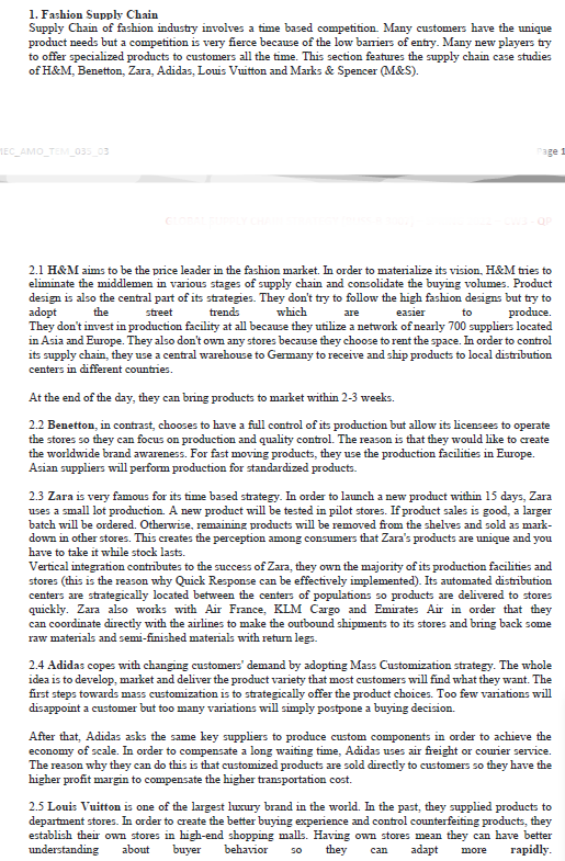 1. Which competitive strategy is followed by the