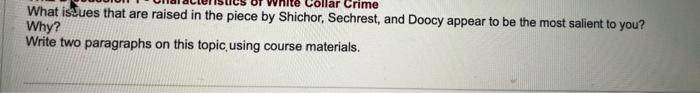 Collar Crime What is ues that are raised in the