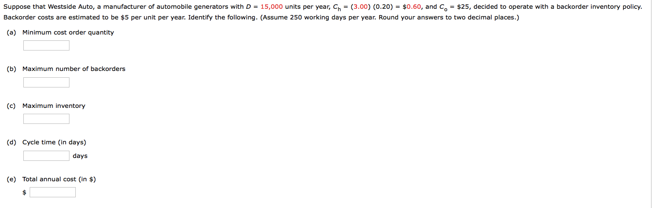 Suppose that Westside Auto, a manufacturer of