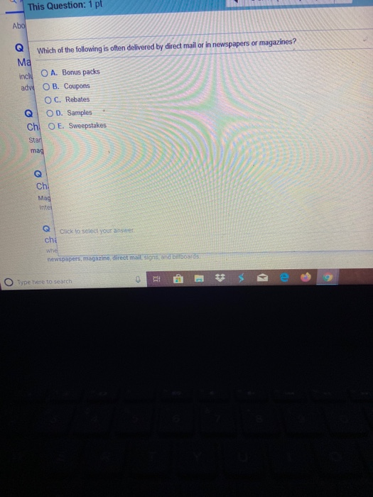 This Question: 1 pt Abo Which of the following is