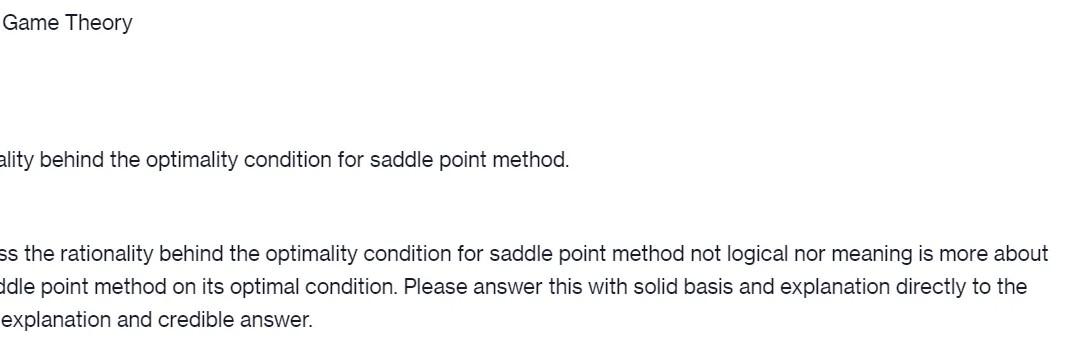 Game Theory ality behind the optimality condition