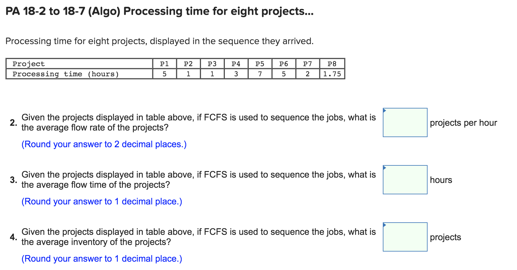 PA 18-2 to 18-7 (Algo) Processing time for eight