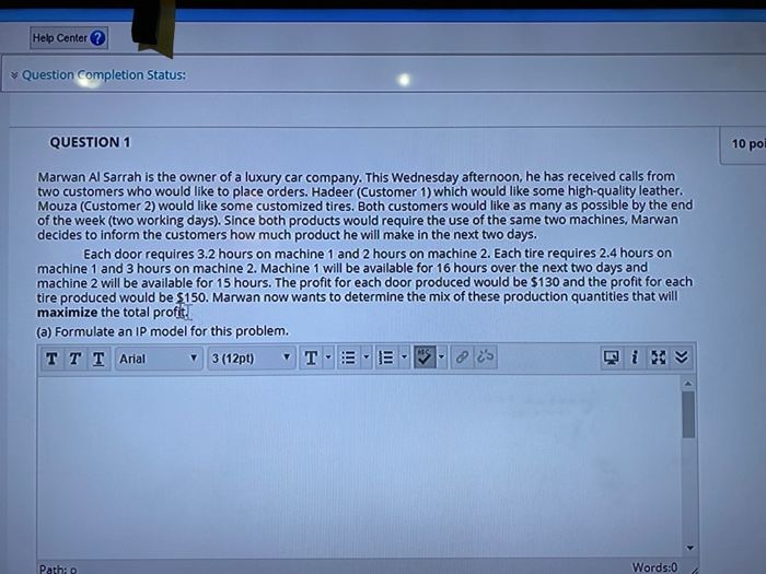 Help Center Question completion Status: QUESTION