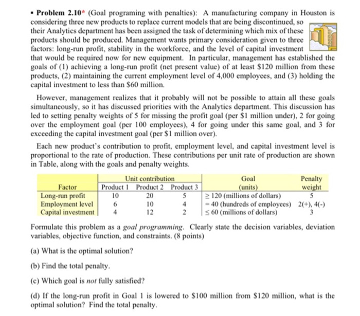 . Problem 2.10* (Goal programing with penalties):