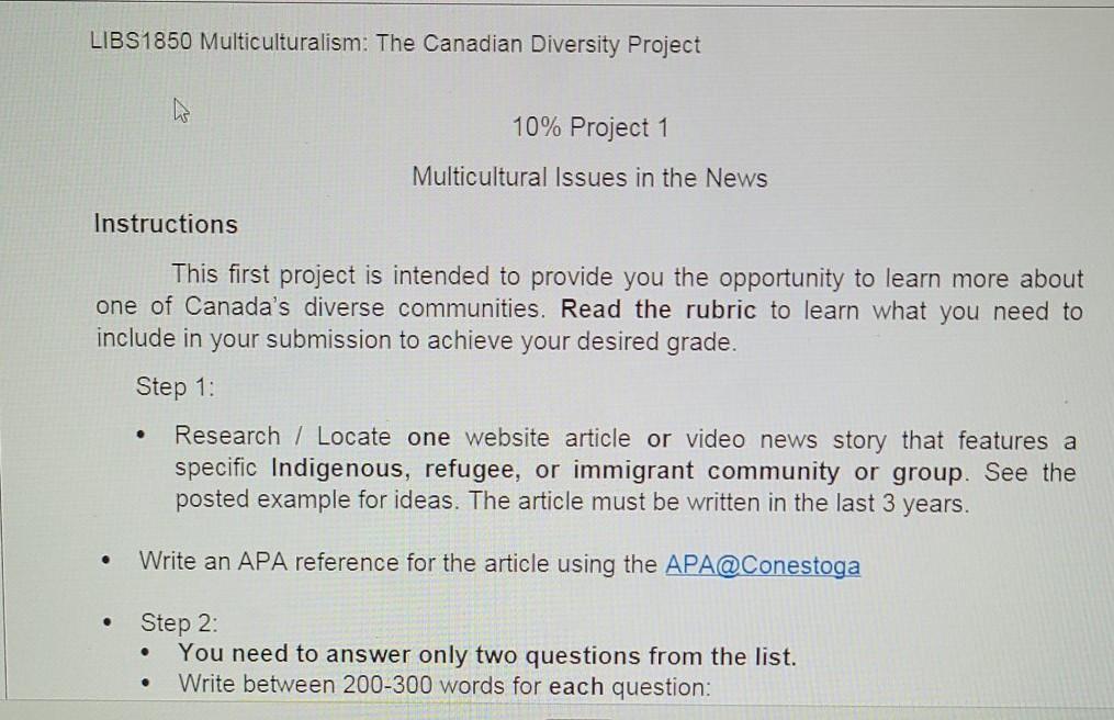 Multiculturalism LIBS1850 Multiculturalism: The