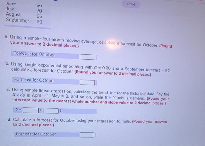 Historical demand for a product is as follows: