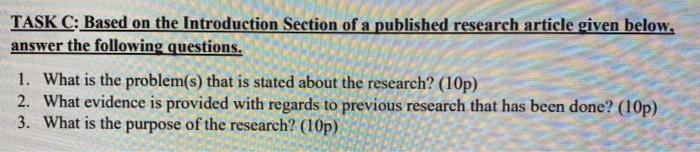 TASK C: Based on the Introduction Section of a
