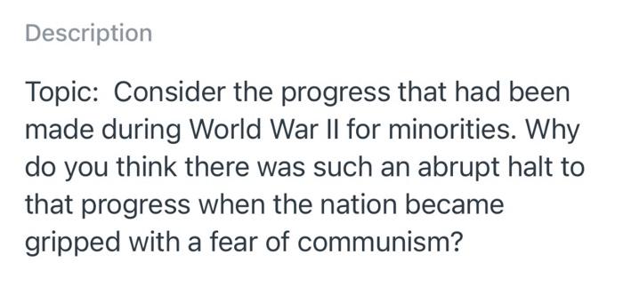 Description Topic: Consider the progress that had