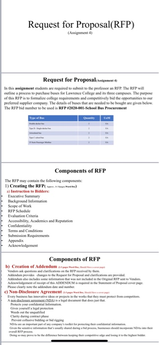 Request for Proposal(RFP) (Assignment 4) Request