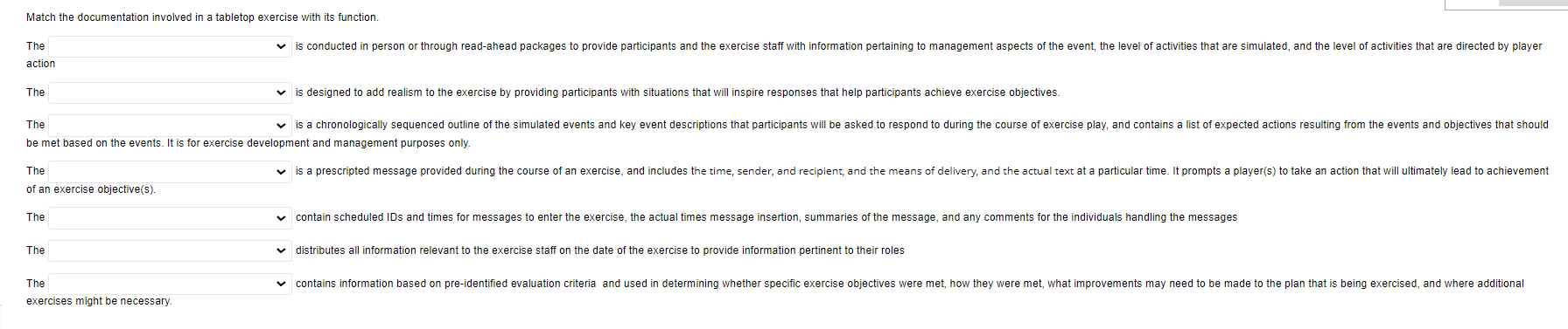 Match the documentation involved in a tabletop