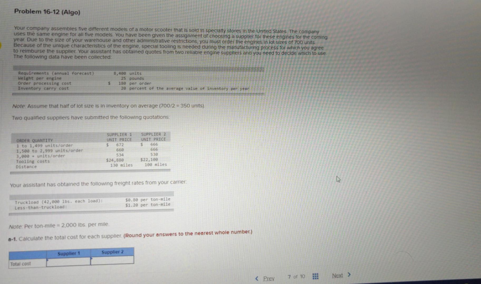 problem 16-12 Problem 16-12 (Algo) Your company
