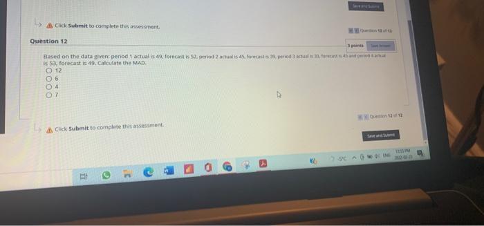 Click Submit to complete this assessment Question