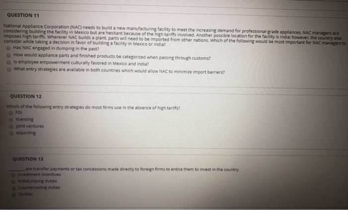 QUESTION 11 National Appliance Corporation (NAC)