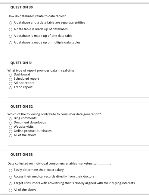 QUESTION 30 How do databases relate to data