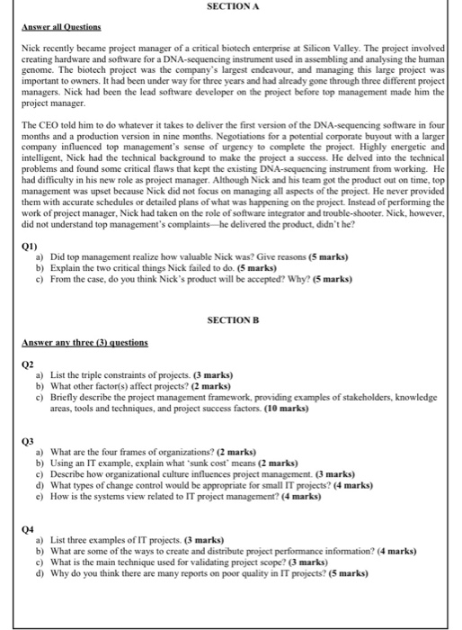 SECTION A Answer all Ouestions Nick recently