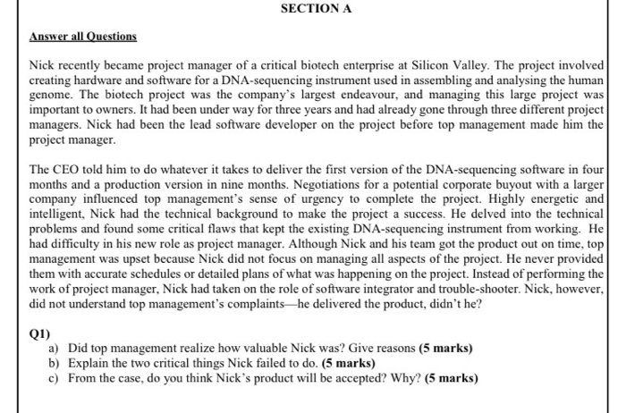 SECTION A Answer all Ouestions Nick recently