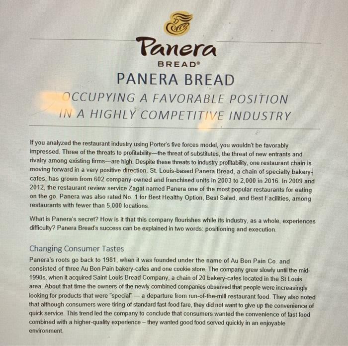 summarize and answer questions in the case Panera