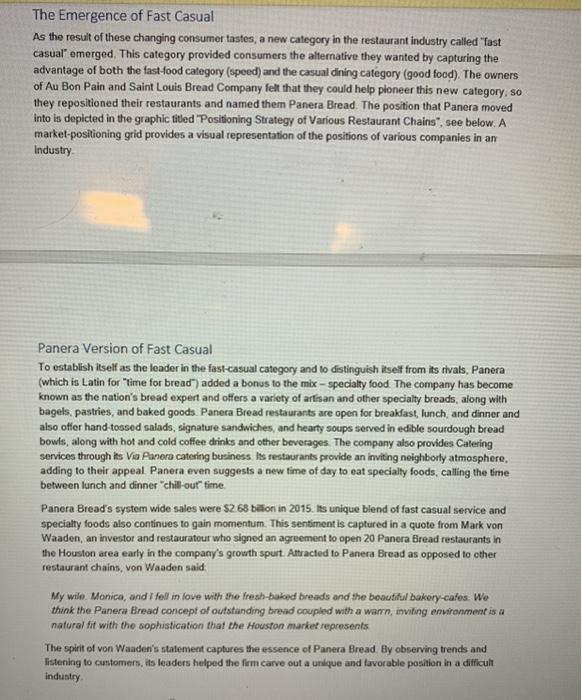 summarize and answer questions in the case Panera