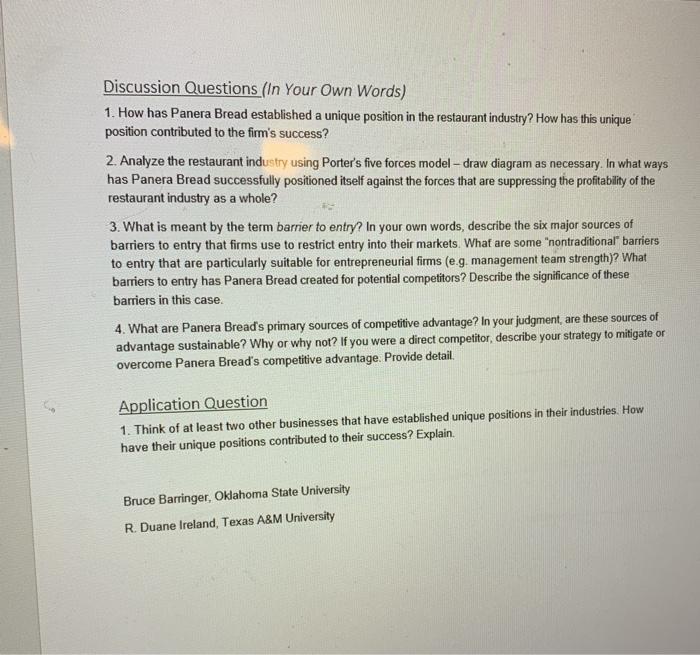 summarize and answer questions in the case Panera