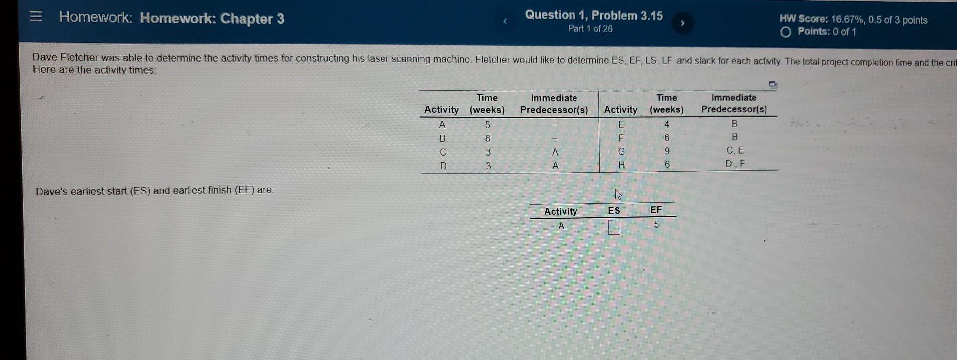 E Homework: Homework: Chapter 3 Dave's earliest