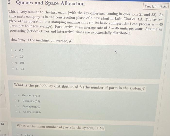 12,13,14 Time left 1:15:26 2 Queues and Space