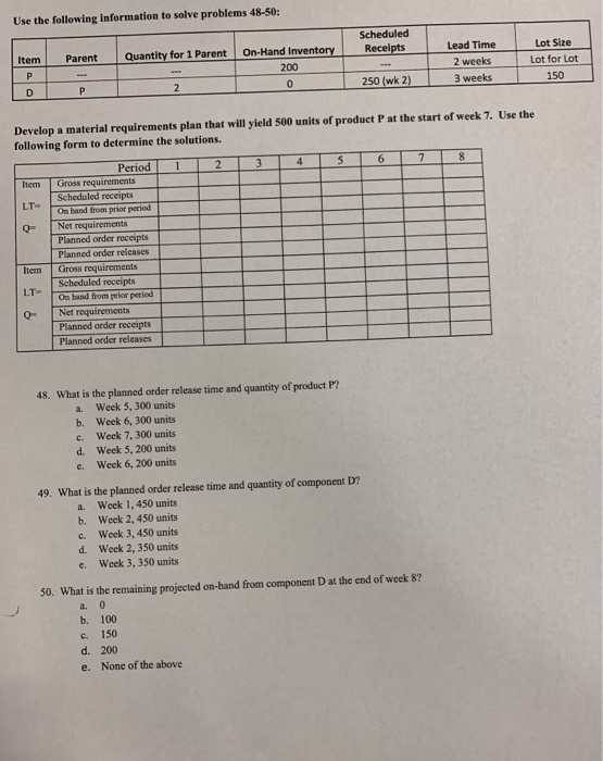 Use the following information to solve problems