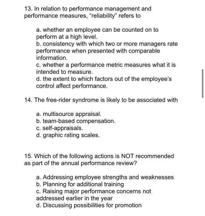 13. In relation to performance management and