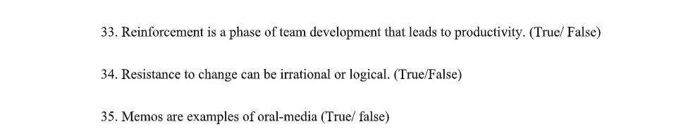 TRUE/ FALSE STATEMENTS (2 marks each) 21. A major
