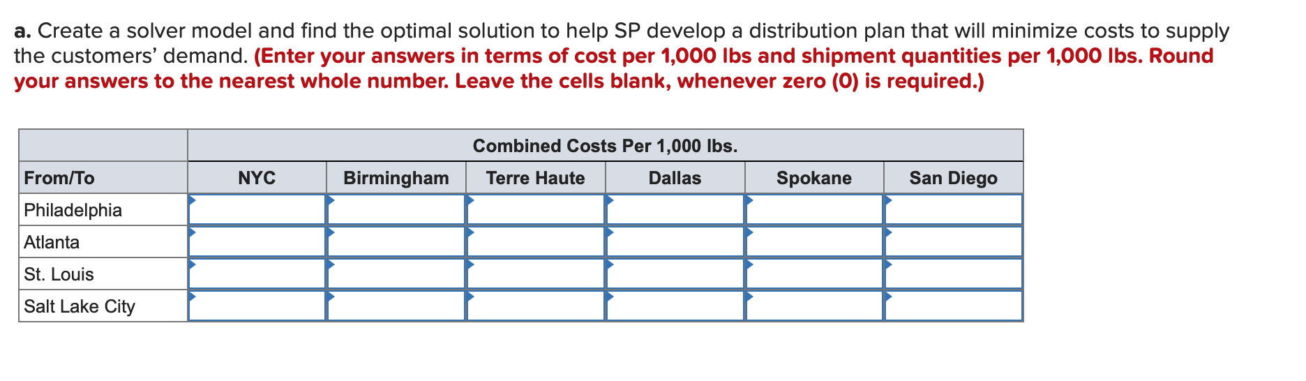 PLEASE show all calculations within each cell and