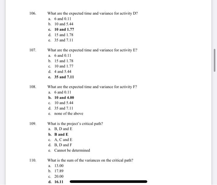 Use the information below on a project to answer