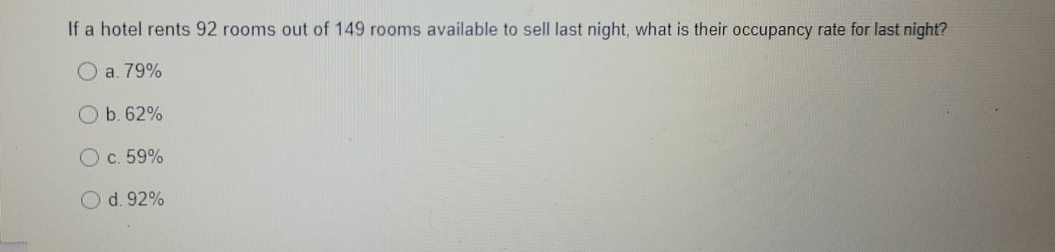 If a hotel rents 92 rooms out of 149 rooms