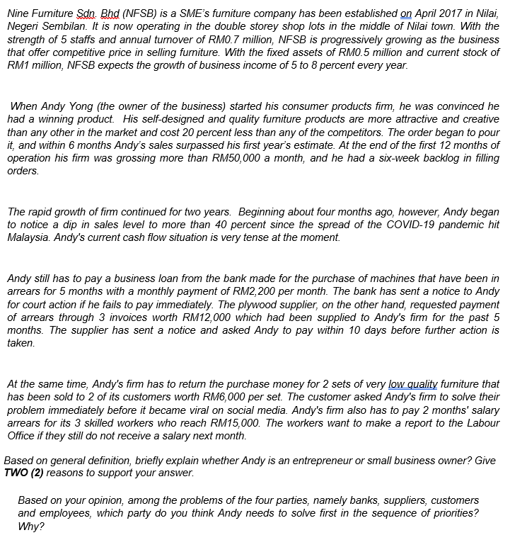 Nine Furniture Sdn Bhd (NFSB) is a SME's