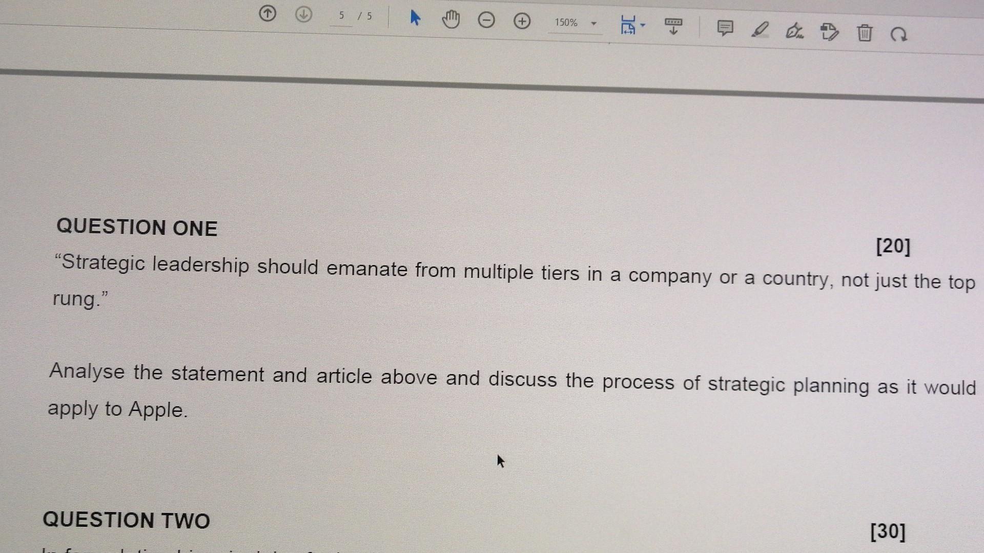 QUESTION ONE [20] "Strategic leadership should