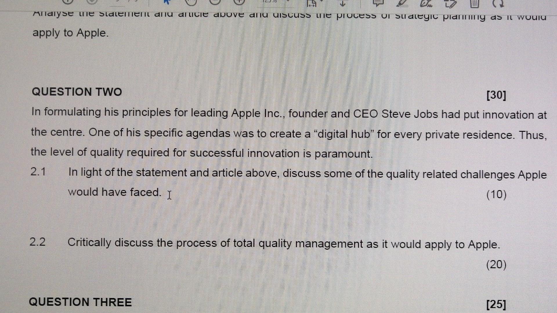 QUESTION ONE [20] "Strategic leadership should