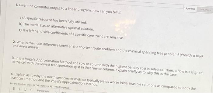 1. Given the computer.output to a linear program,