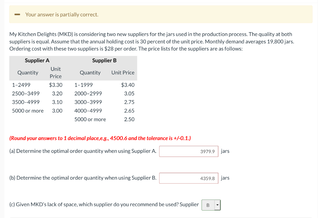 1) Determine the optimal order quantity when