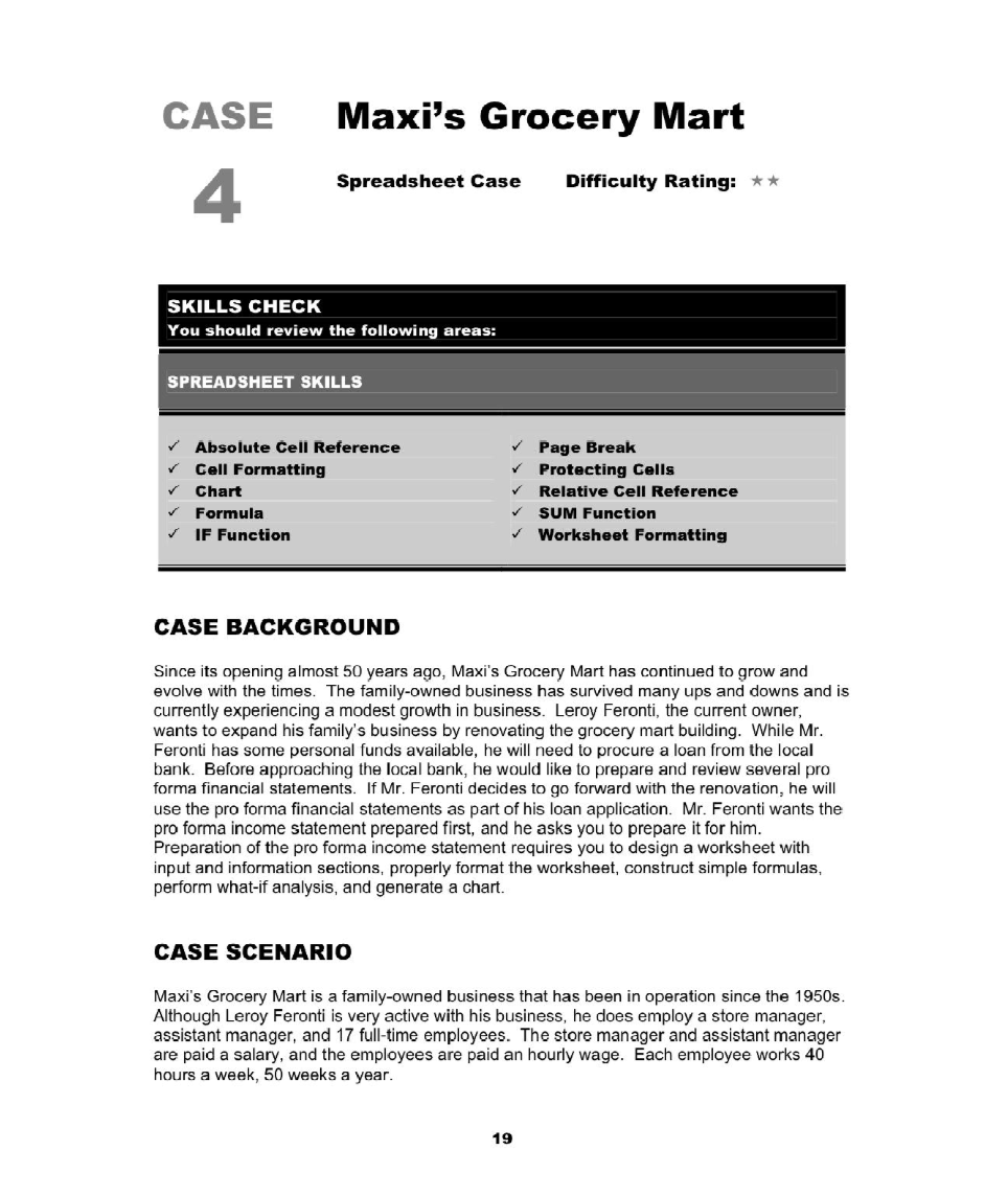 CASE Maxi's Grocery Mart Spreadsheet Case