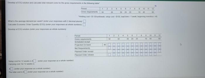 answer all parts please Develop a EOQ solution