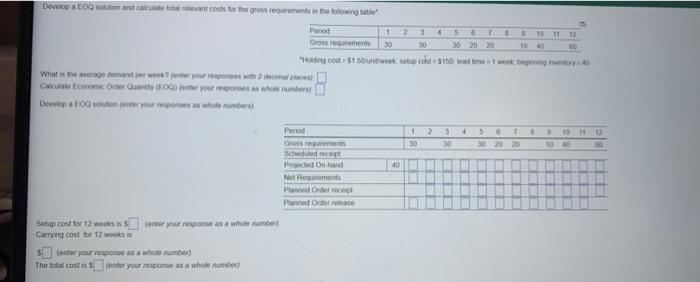 answer all parts please Develop a EOQ solution