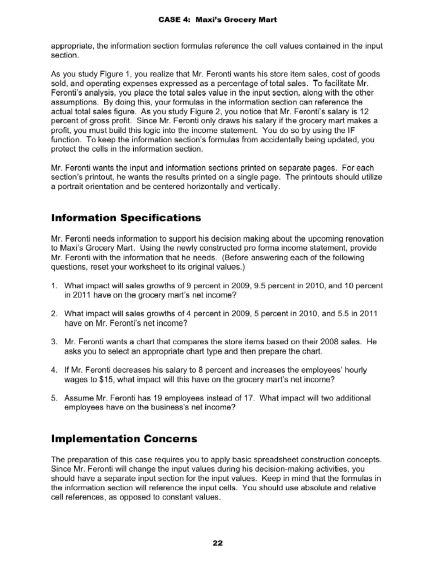 CASE Maxi's Grocery Mart Spreadsheet Case